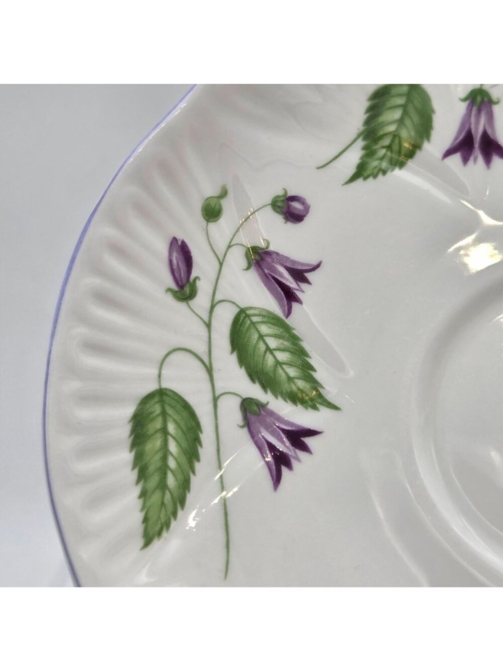 Shelley Campanula Dainty Flat Cup and Saucer Set Purple Flowers Bone China - Picture 12 of 12